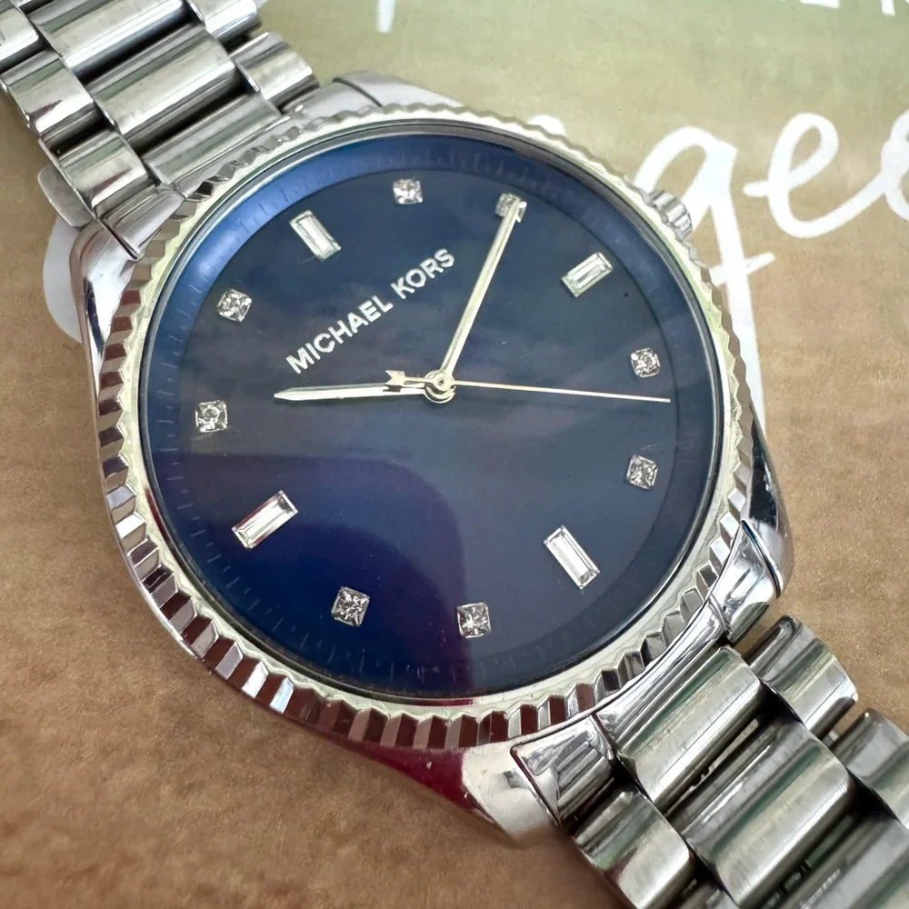 Michael Kors Silver Bracelet Watch with Navy Dial